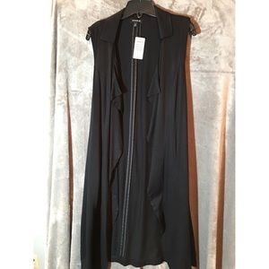 Long Black Drape Front Vest
